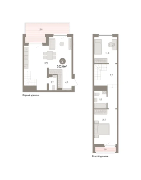 Новая 2-к квартира
 102.6 м² на 2/8 этаже в ЖК «Речной порт» в городе Тюмень 