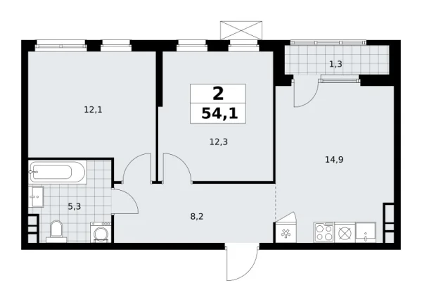 Новая 2-к квартира
 54.1 м² на 18/30 этаже в ЖК «Южные сады» в городе Тюмень 