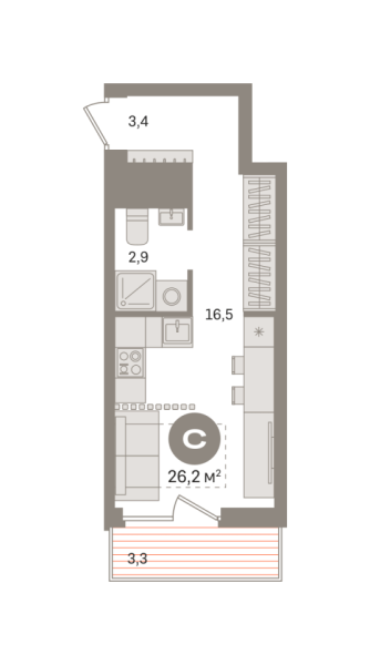 Новая квартира-студия
 26.17 м² на 3/8 этаже в ЖК «Северный квартал» в городе Тюмень 