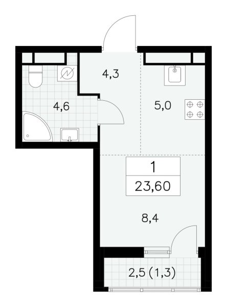 Новая 1-к квартира
 23.6 м² на 16/30 этаже в ЖК «Южные сады» в городе Тюмень 
