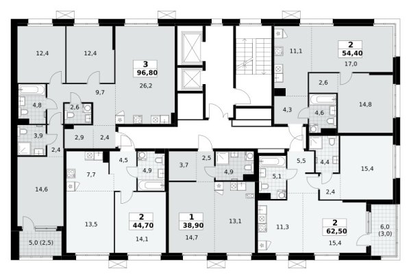 Количество комнат: 2,  54.4 кв.м.