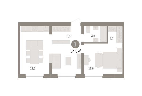 Новая 1-к квартира
 54.4 м² на 3/8 этаже в ЖК «Речной порт» в городе Тюмень 