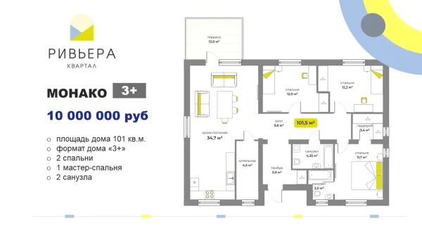 Коттедж, 101 кв.м., Квартал Ривьера (участок 8)