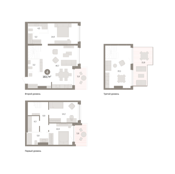 Новая 4-к квартира
 163.72 м² на 3/4 этаже в ЖК «Европейский квартал» в городе Тюмень 