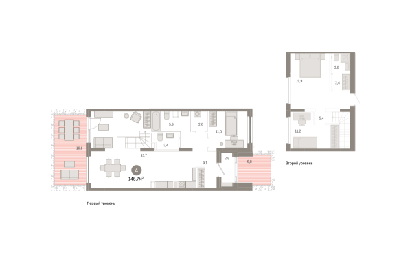 Новая 4-к квартира
 146.65 м² на 1/9 этаже в ЖК «Октябрьский на Туре» в городе Тюмень 