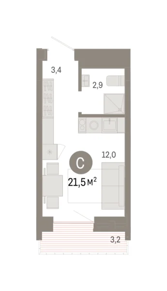 Новая квартира-студия
 21.5 м² на 7/9 этаже в ЖК «Речной порт» в городе Тюмень 