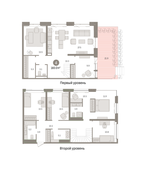 Новая 4-к квартира
 182.97 м² на 1/17 этаже в ЖК «Новин» в городе Тюмень 