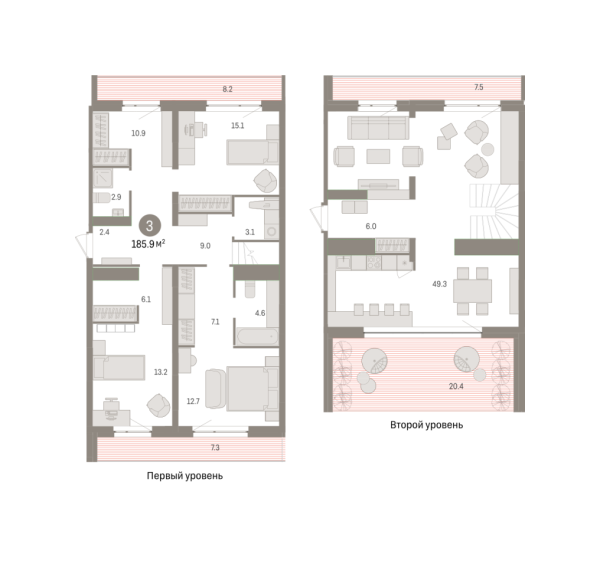 Новая 3-к квартира
 185.89 м² на 9/15 этаже в ЖК «Новин» в городе Тюмень 
