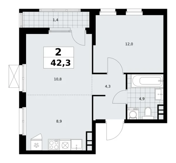 Новая 2-к квартира
 42.3 м² на 16/30 этаже в ЖК «Южные сады» в городе Тюмень 