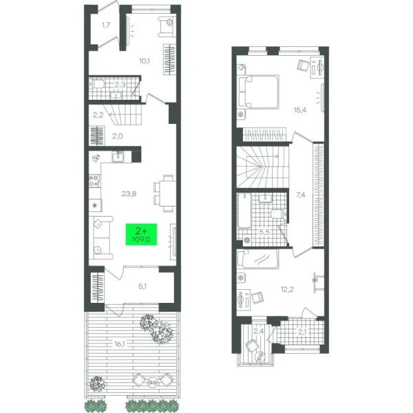Новая 2-к квартира
 109.09 м² на 1/22 этаже в ЖК «Гранд Квартал» в городе Тюмень 