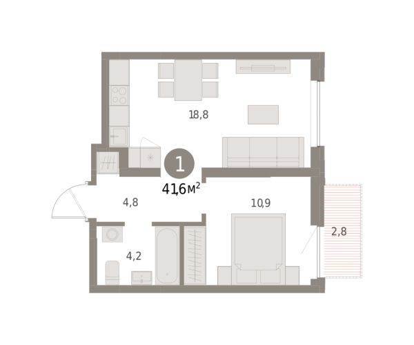 Новая 1-к квартира
 41.55 м² на 2/8 этаже в ЖК «Шишимская горка» в городе Тюмень 