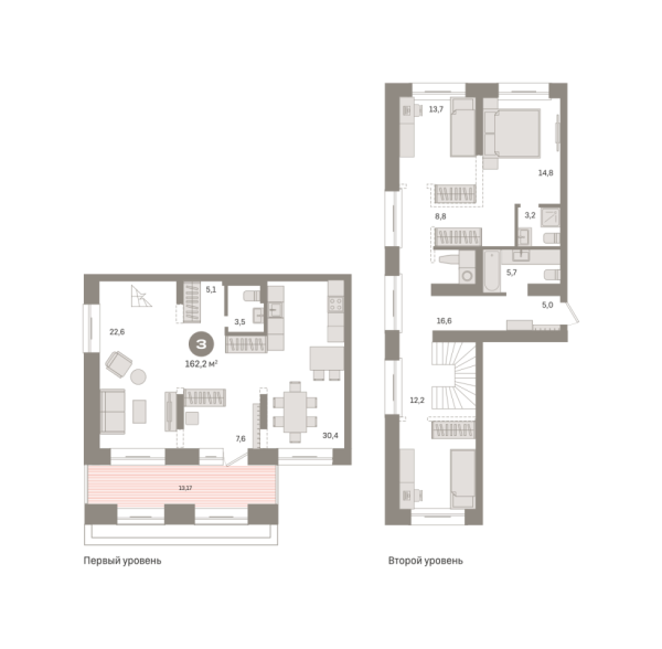Новая 4-к квартира
 162.21 м² на 1/9 этаже в ЖК «Речной порт» в городе Тюмень 