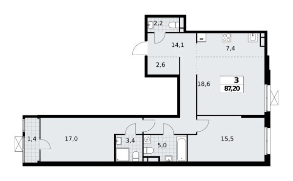 Новая 3-к квартира
 87.2 м² на 12/16 этаже в ЖК «Дом на Зорге» в городе Тюмень 