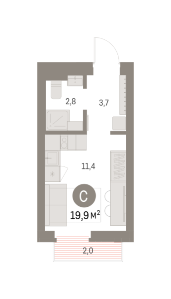 Новая квартира-студия
 19.93 м² на 5/9 этаже в ЖК «Брусника в Академическом» в городе Тюмень 