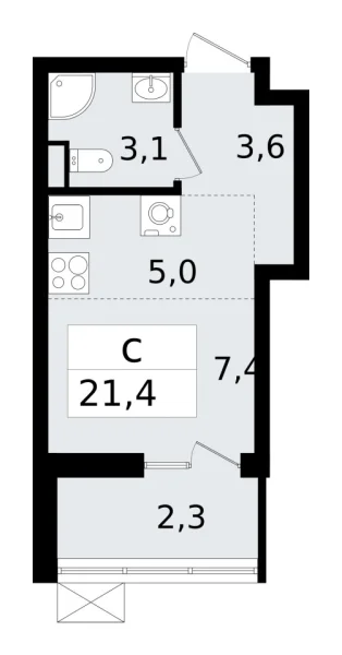 Новая 1-к квартира
 21.4 м² на 5/12 этаже в ЖК «А101 Всеволожск» в городе Тюмень 