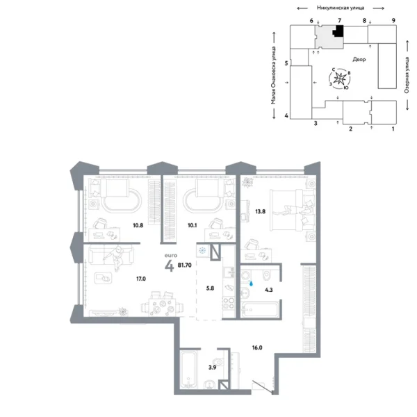 Новая 4-к квартира
 81.7 м² на 14/30 этаже в ЖК «Страна.Озёрная» в городе Тюмень 