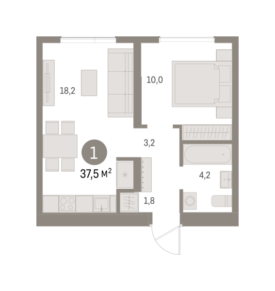 Новая 1-к квартира
 37.46 м² на 1/8 этаже в ЖК «Шишимская горка» в городе Тюмень 