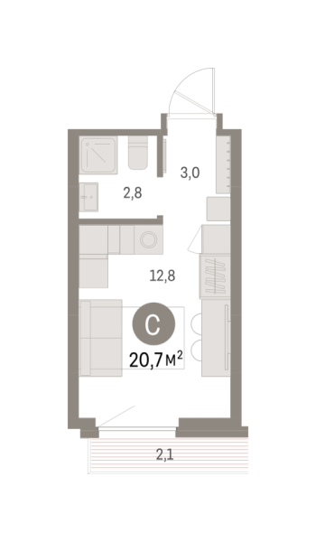 Новая квартира-студия
 20.72 м² на 6/8 этаже в ЖК «Брусника в Академическом» в городе Тюмень 