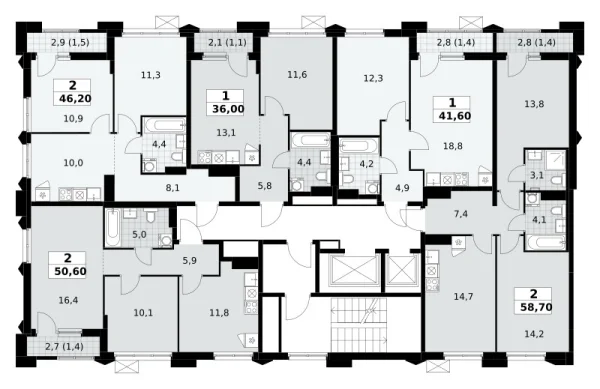 Количество комнат: 2,  58.7 кв.м.