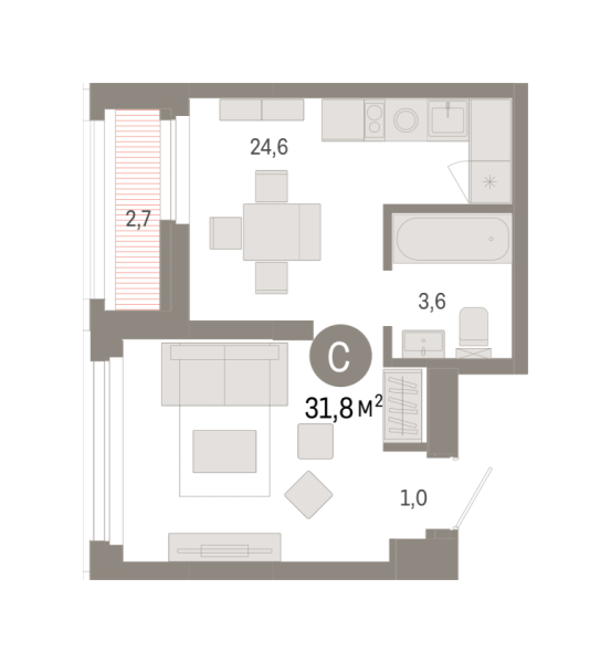 Новая квартира-студия
 31.83 м² на 13/25 этаже в ЖК «Зарека» в городе Тюмень 