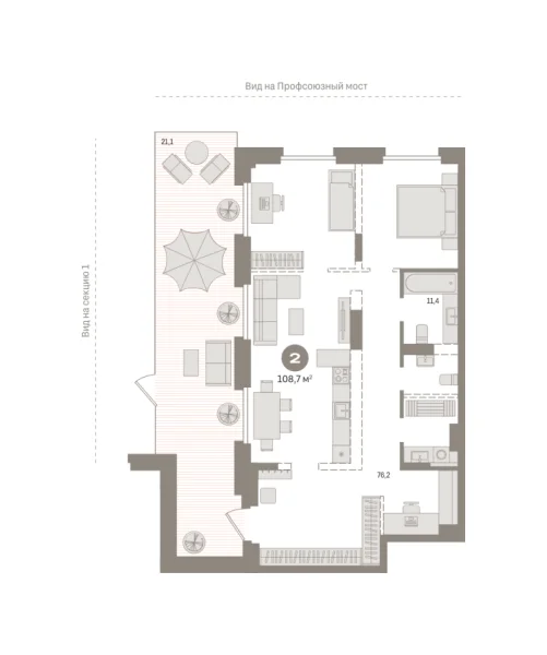 Новая 2-к квартира
 108.7 м² на 1/9 этаже в ЖК «Речной порт» в городе Тюмень 
