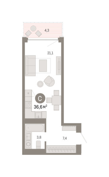 Новая квартира-студия
 36.6 м² на 19/25 этаже в ЖК «Октябрьский на Туре» в городе Тюмень 