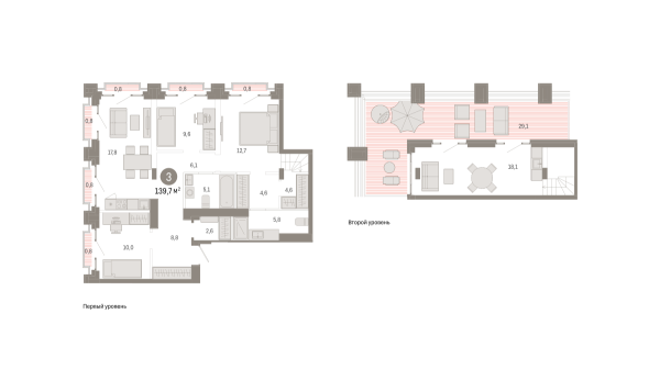 Новая 3-к квартира
 139.7 м² на 16/16 этаже в ЖК «Квартал «Метроном»» в городе Тюмень 