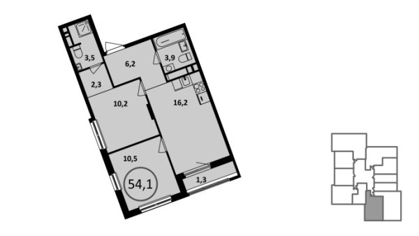 Новая 2-к квартира
 54.5 м² на 16/16 этаже в ЖК «Испанские кварталы» в городе Тюмень 