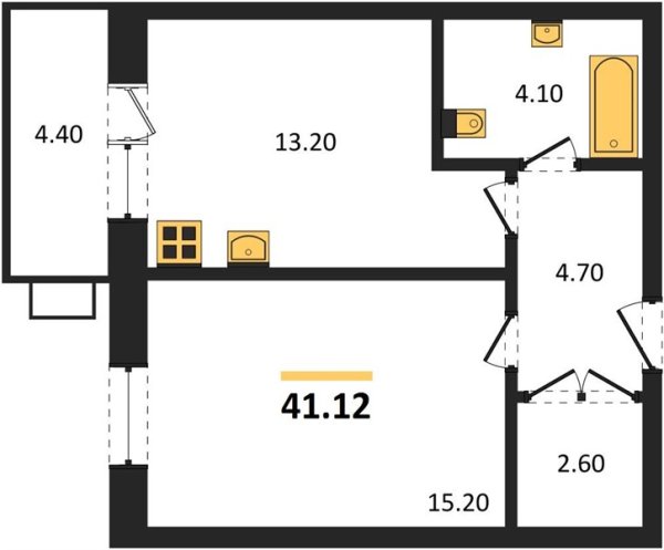 Новая 1-к квартира
 41.12 м² на 3/5 этаже в ЖК «Лермонтов» в городе Тюмень 