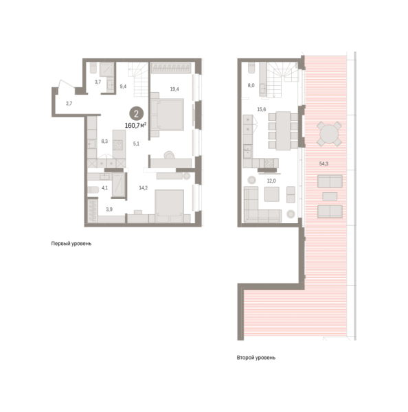 Новая 2-к квартира
 160.71 м² на 7/7 этаже в ЖК «Кварталы «На Минской»» в городе Тюмень 