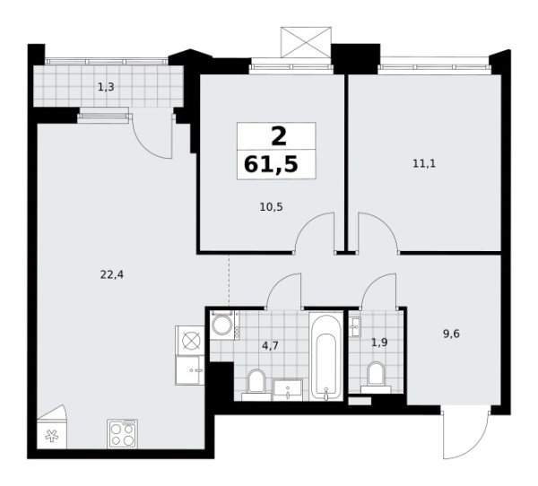 Новая 2-к квартира
 61.5 м² на 8/17 этаже в ЖК «Деснаречье» в городе Тюмень 