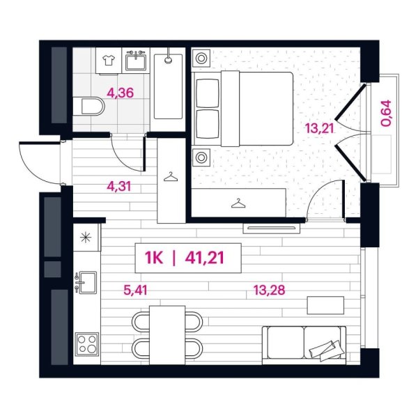 Новая 1-к квартира
 41.21 м² на 12/16 этаже в ЖК «Пушкина» в городе Тюмень 