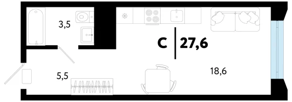 Новая квартира-студия
 27.69 м² на 18/25 этаже в ЖК «Кедровый берег» в городе Тюмень 