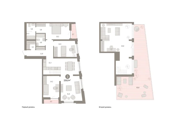 Новая 3-к квартира
 227.9 м² на 10/10 этаже в ЖК «Речной порт» в городе Тюмень 