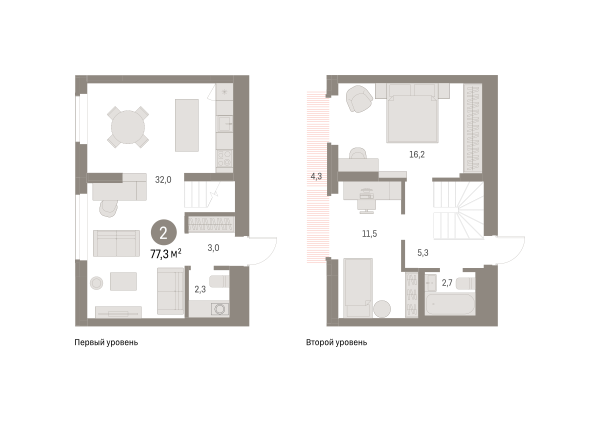 Новая 2-к квартира
 77.31 м² на 8/9 этаже в ЖК «Брусника в Академическом» в городе Тюмень 