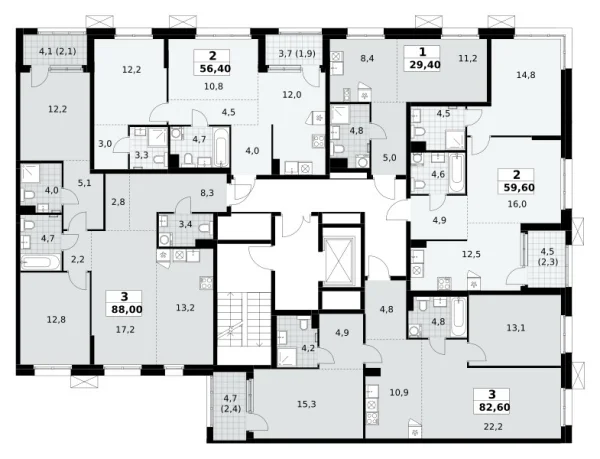 Количество комнат: 3,  88 кв.м.