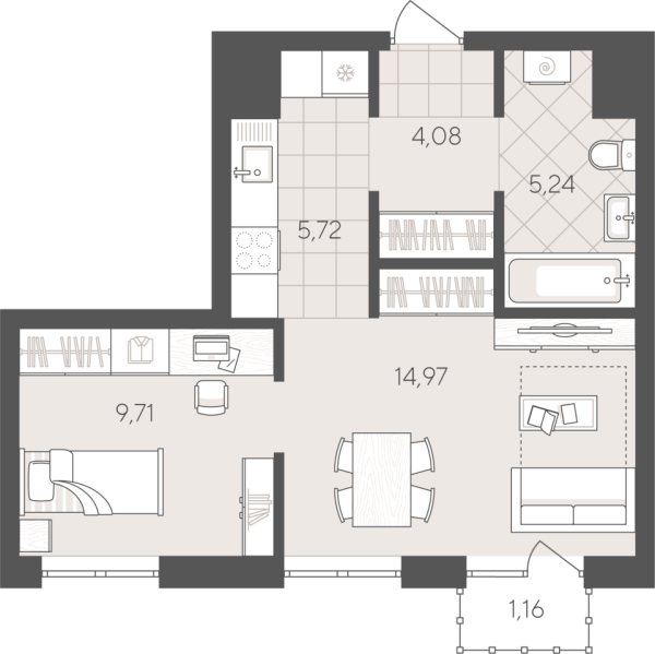 Новая 1-к квартира
 40.88 м² на 4/24 этаже в ЖК «Скандиа. Квартал в Комарово Парк» в городе Тюмень 