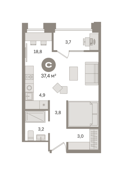 Новая квартира-студия
 37.35 м² на 7/17 этаже в ЖК «Гудзон» в городе Тюмень 