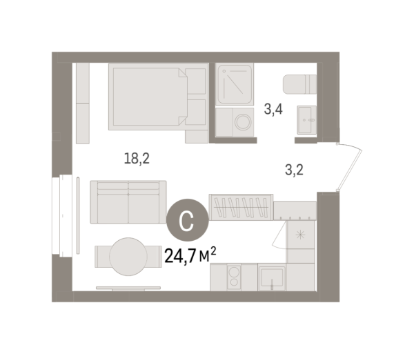 Новая квартира-студия
 24.69 м² на 7/7 этаже в ЖК «Кварталы «На Минской»» в городе Тюмень 