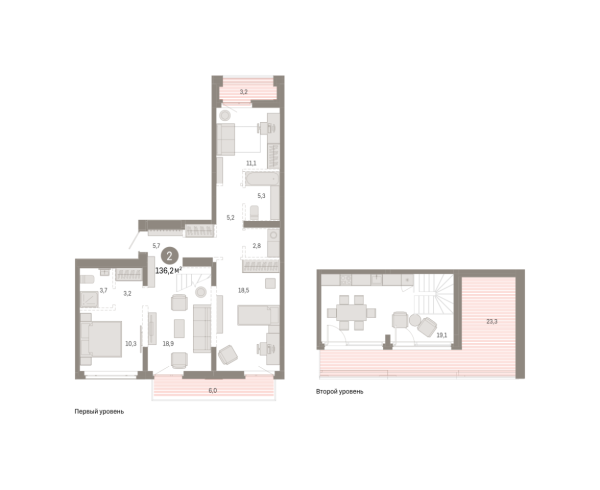 Новая 2-к квартира
 136.21 м² на 8/8 этаже в ЖК «Республики 205» в городе Тюмень 