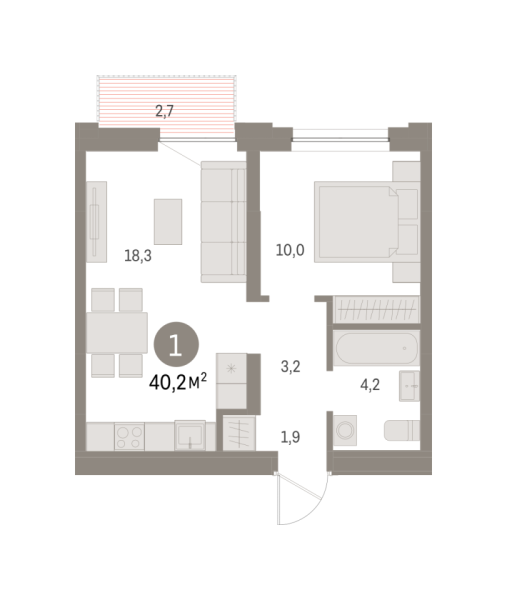 Новая 1-к квартира
 40.24 м² на 5/8 этаже в ЖК «Шишимская горка» в городе Тюмень 