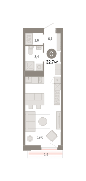 Новая квартира-студия
 32.72 м² на 11/25 этаже в ЖК «Зарека» в городе Тюмень 