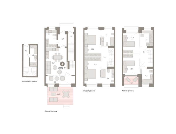 Новая 4-к квартира
 169.86 м² на 1/9 этаже в ЖК «Европейский квартал» в городе Тюмень 