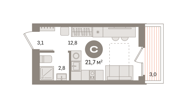 Новая квартира-студия
 21.7 м² на 2/9 этаже в ЖК «Первый квартал» в городе Тюмень 