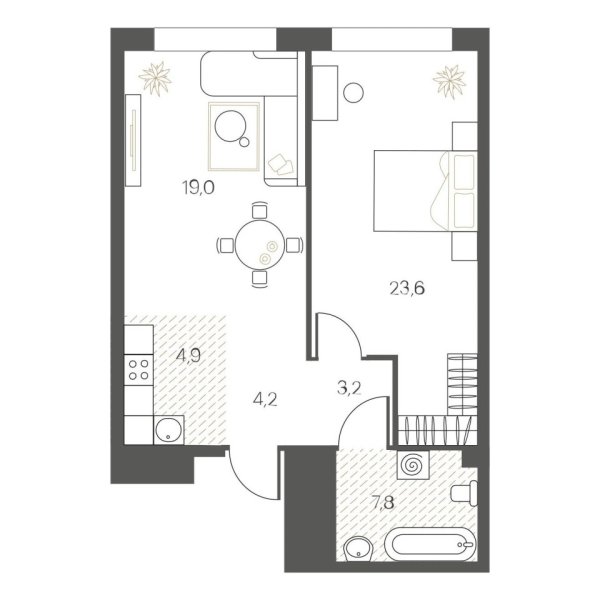 Новая 1-к квартира
 62.7 м² на 3/12 этаже в ЖК «White House» в городе Тюмень 