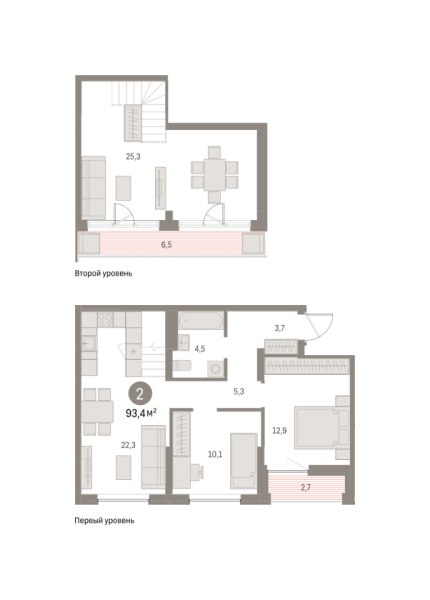 Новая 2-к квартира
 93.4 м² на 8/8 этаже в ЖК «Шишимская горка» в городе Тюмень 