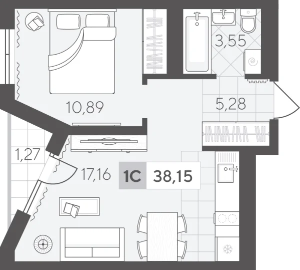 Новая 1-к квартира
 38.15 м² на 11/17 этаже в ЖК «Скандиа. Квартал в Комарово Парк» в городе Тюмень 