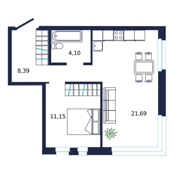 Новая 1-к квартира
 44.6 м² на 6/19 этаже в ЖК «Норден» в городе Тюмень 