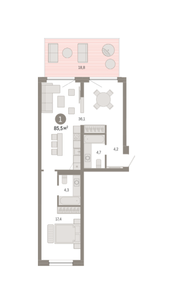 Новая 1-к квартира
 85.45 м² на 2/8 этаже в ЖК «Южные кварталы» в городе Тюмень 