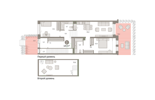 Новая 2-к квартира
 147.25 м² на 1/8 этаже в ЖК «Новин» в городе Тюмень 